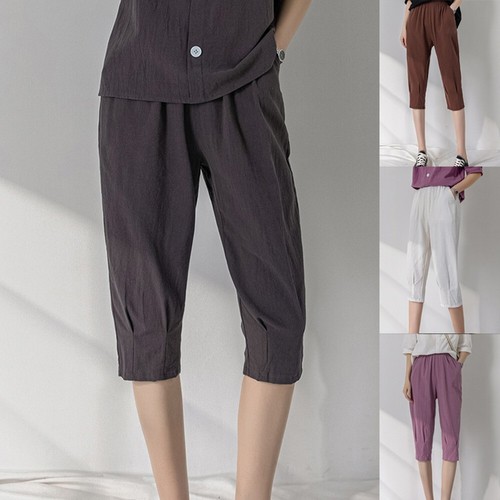 Pantalon Femme été En Lin - Coupe Décontractée, Taille élastique, Idéal Pour Les Vacances