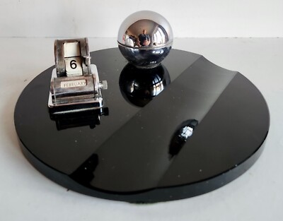 ATEMBERAUBENDES ANTIKES ART DECO SCHREIBTISCH TINTENFASS & KALENDER - 1930er - SEHR SELTEN - L@@K