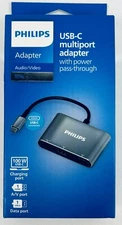 Philips USB C Hub with Power Pass Through 3-in-1 Multiport Adapter - Black