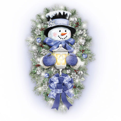 Cálida corona de bienvenida de invierno Thomas Kinkade Muñeco de nieve Decoración navideña - Imagen 1 de 1