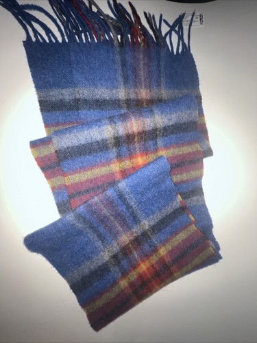 John Hanly & Co. Ireland Scarf 100% Lambswool Blue Plaid - Picture 4 of 5