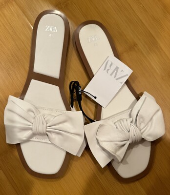 【送料&関税込】Off-White Leather Sandals With l Buckles New Zara flat leather sandals With Bow LEATHER SLIDES shoes