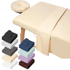3pcs Flannel Massage Table Sheet Set - Cotton Spa Facial Bed Covers 6ft Bed 