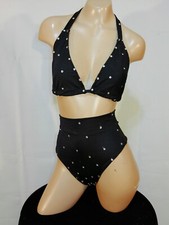 Exotic dancer stripper large black two piece high waist dance outfit-dancewear