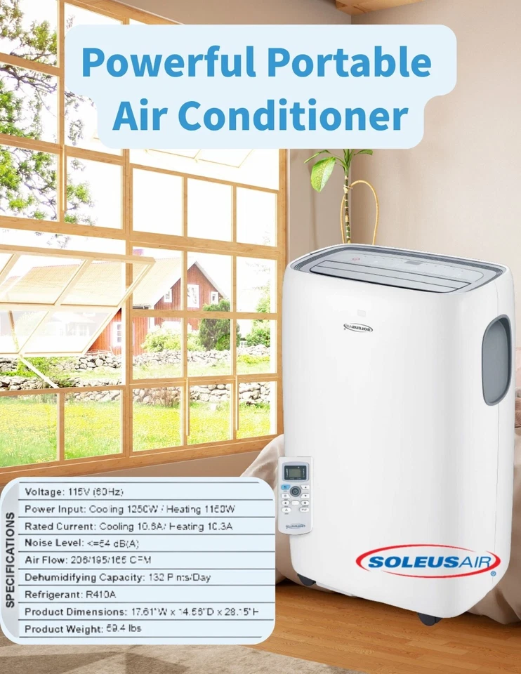 Ventilador de aire acondicionado portátil 12000 BTU, refrigeración y calor y deshumidificador + control remoto Foto 2 de 4