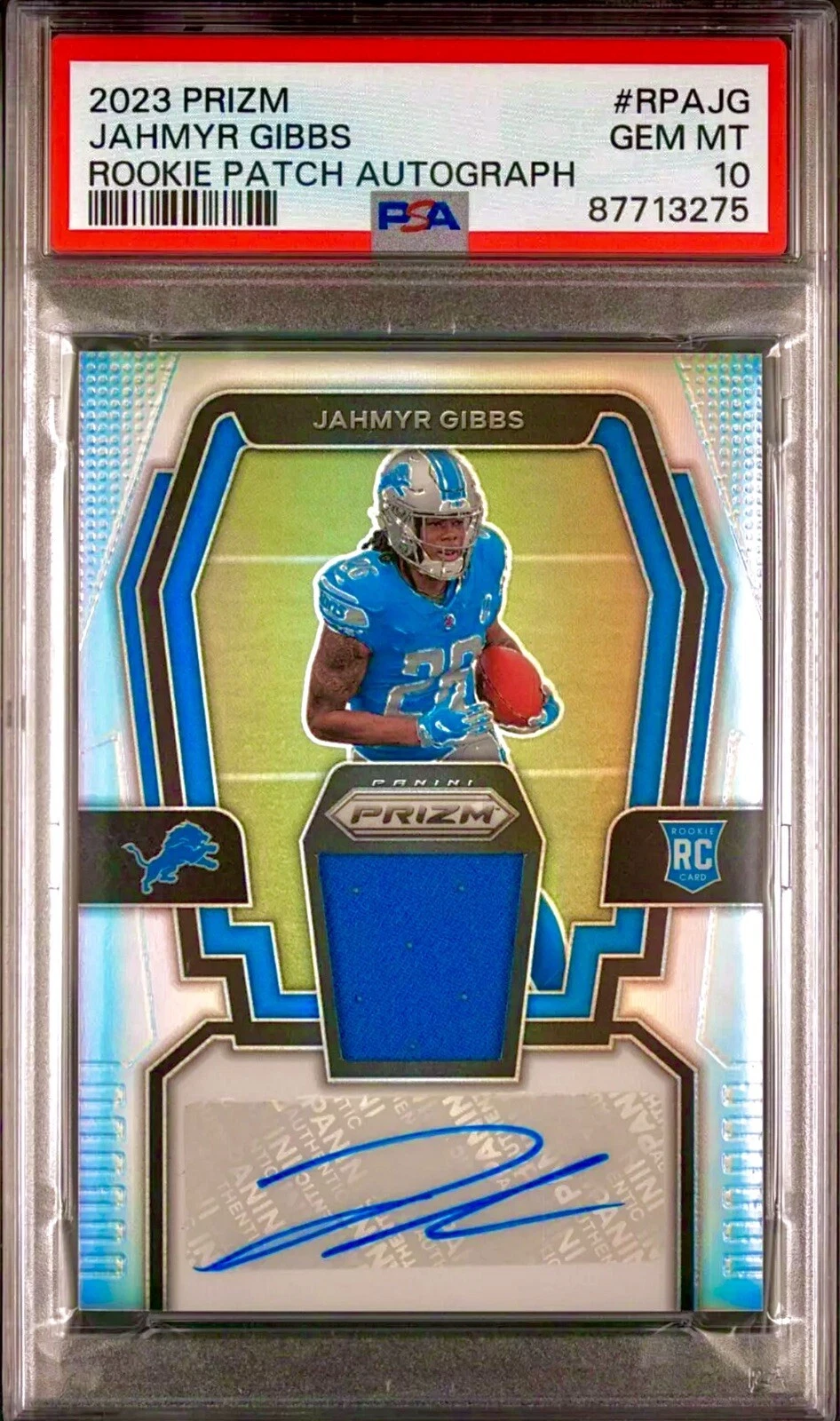 Jahmyr Gibbs Panini Prizm Rookie Patch Autographs #RPAJG Base