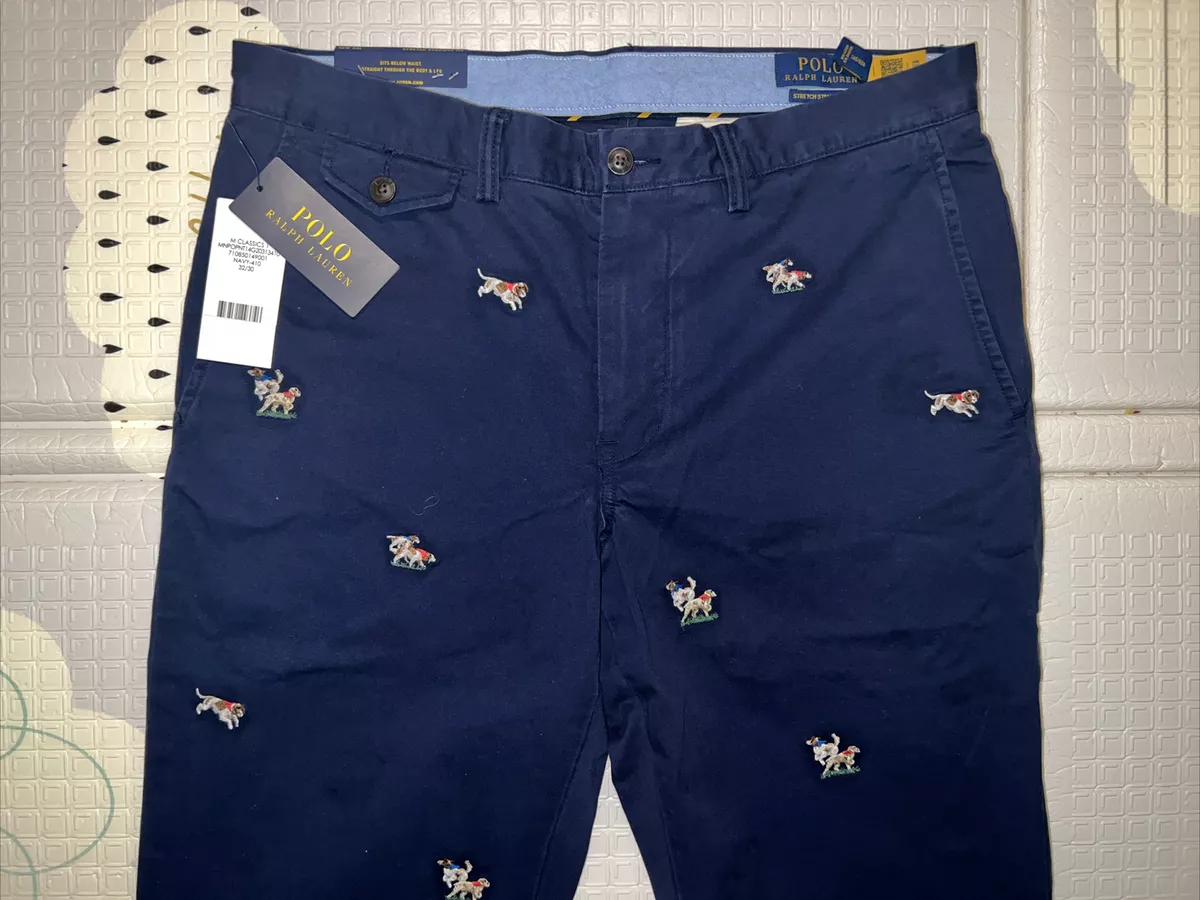 Polo Ralph Lauren Mens Navy Multi Dog Straight Fit Chino Trousers