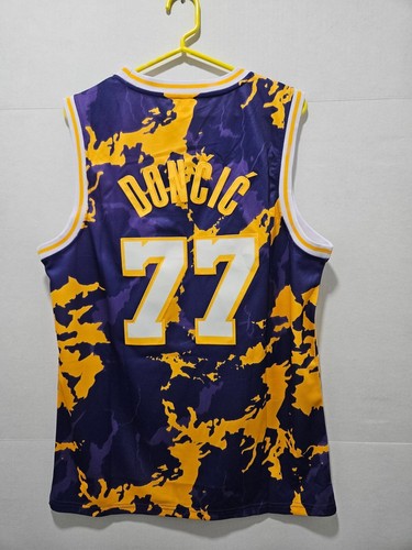 LUKA DONCIC Basketball Jersey #77 LOS ANGELES PURPLE GOLD CAMO JERSEY MEDIUM