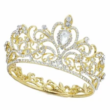 5.5cm High Crystal Rhinestone Women Girl Hair Tiara Crown Party Gold T00108G
