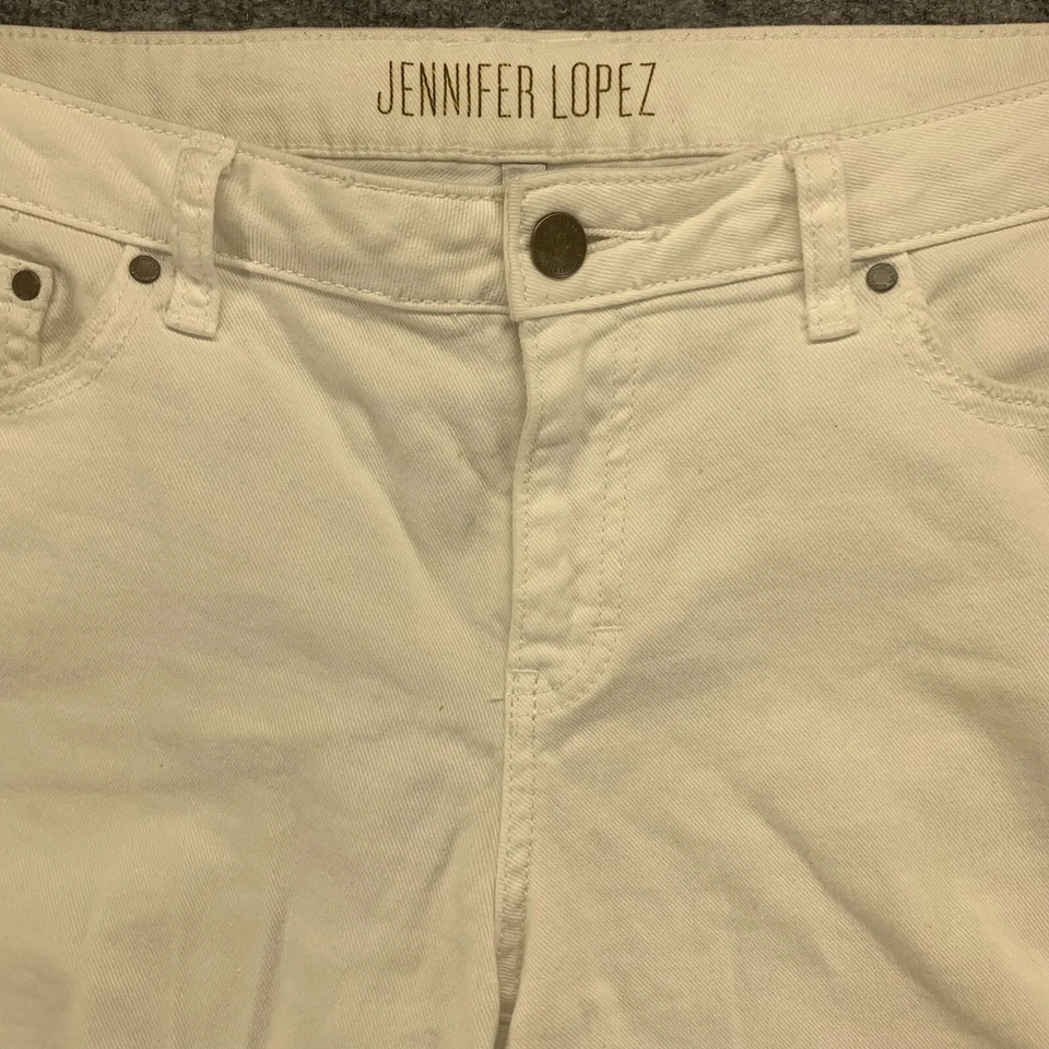 Pantalones Cortos Jennifer Lopez JLO Mujer 8 Blanco Jean Bermudas Dobladillo Deshilachado 8" Entrepierna 34 Foto 3 de 4