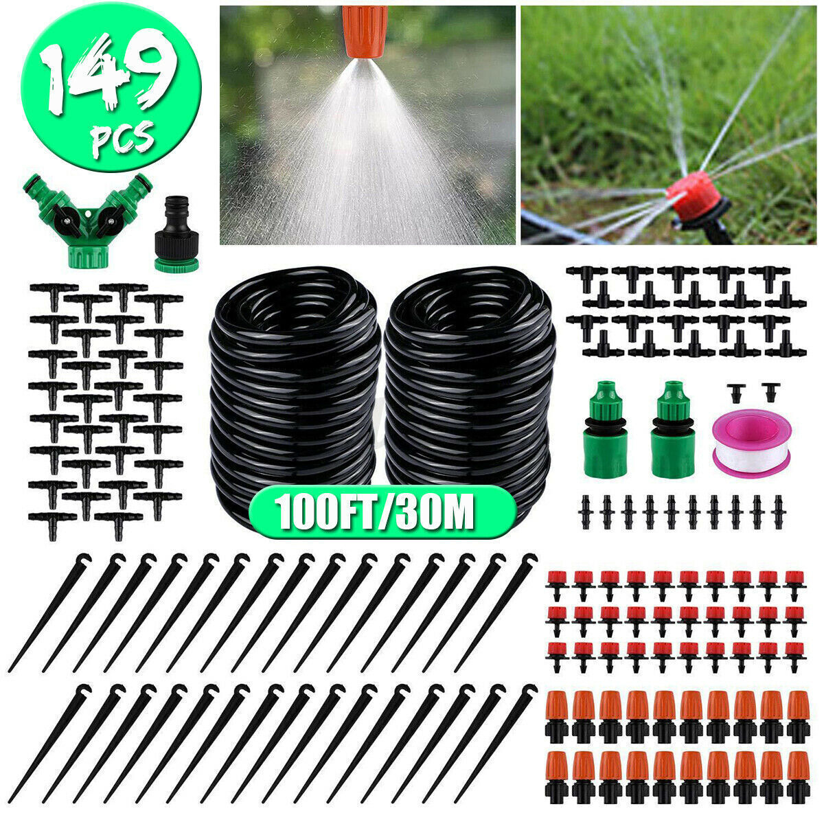 100FT 30M Auto Drip Irrigation System Kit Timer Micro Sprinkler Garden Watering