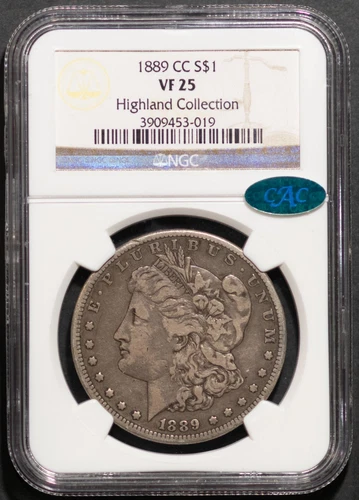 CAC 1889-CC $1 Morgan Silver Dollar VF 25 NGC # 3909453-019 + Bonus