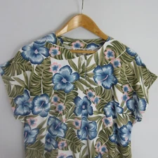 Vintage Gitano Womens XL 22W - 24W Blue Floral Cotton Cap Sleeve Knit Shirt