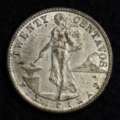 1944-D Philippines Twenty Centavos Silver Coin .0965 ASW B012