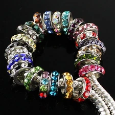 Silver Spacer Big Hole Charms Czech Crystal Beads 8mm Fit European Bracelet DIY