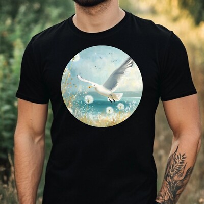 Mens Seagull Dandelion Print Cotton T-Shirt Size XS to 5XL