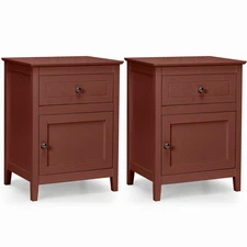 Costway 2PCS Nightstand Stylish End Table w/ Large Cabinet &Sliding Drawer