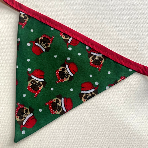 Fiesta de Navidad Bunting Marrón Pug Verde Gris Banderas Hecho a Mano Polialgodón 2.3M NUEVO - Imagen 2 de 5