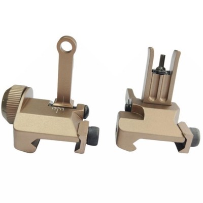 1 Pair Tan T actical Low Profile Metal Sights Folding Iron Front & Rear Set
