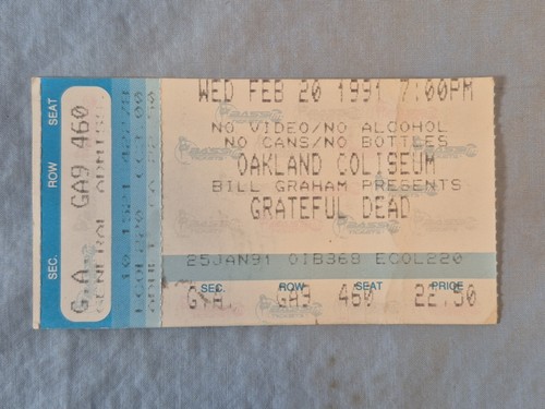 2-20-91 février 1991 Grateful Dead Ticket Stub Oakland Coliseum - Photo 1/2