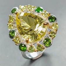 Antique ring Natural Lemon Quartz Ring 925 Sterling Silver Size 8 /R446796