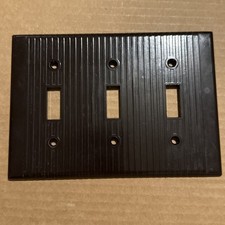 Vintage Leviton 3-Gang Switch Plate Wall Cover Plate Ribbed Brown Bakelite MCM