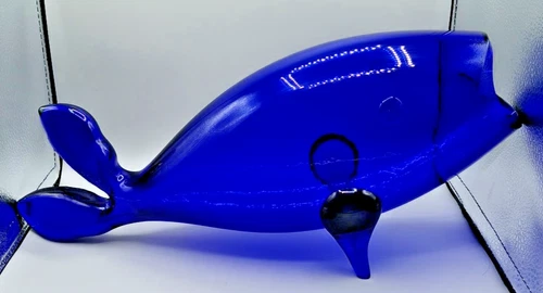 Blue Glass Fish Sculpture by Blenko