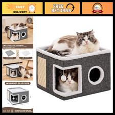 Cozy Large Indoor Cat House with Fluffy Ball  Scratch Pad - Perfect for Cats