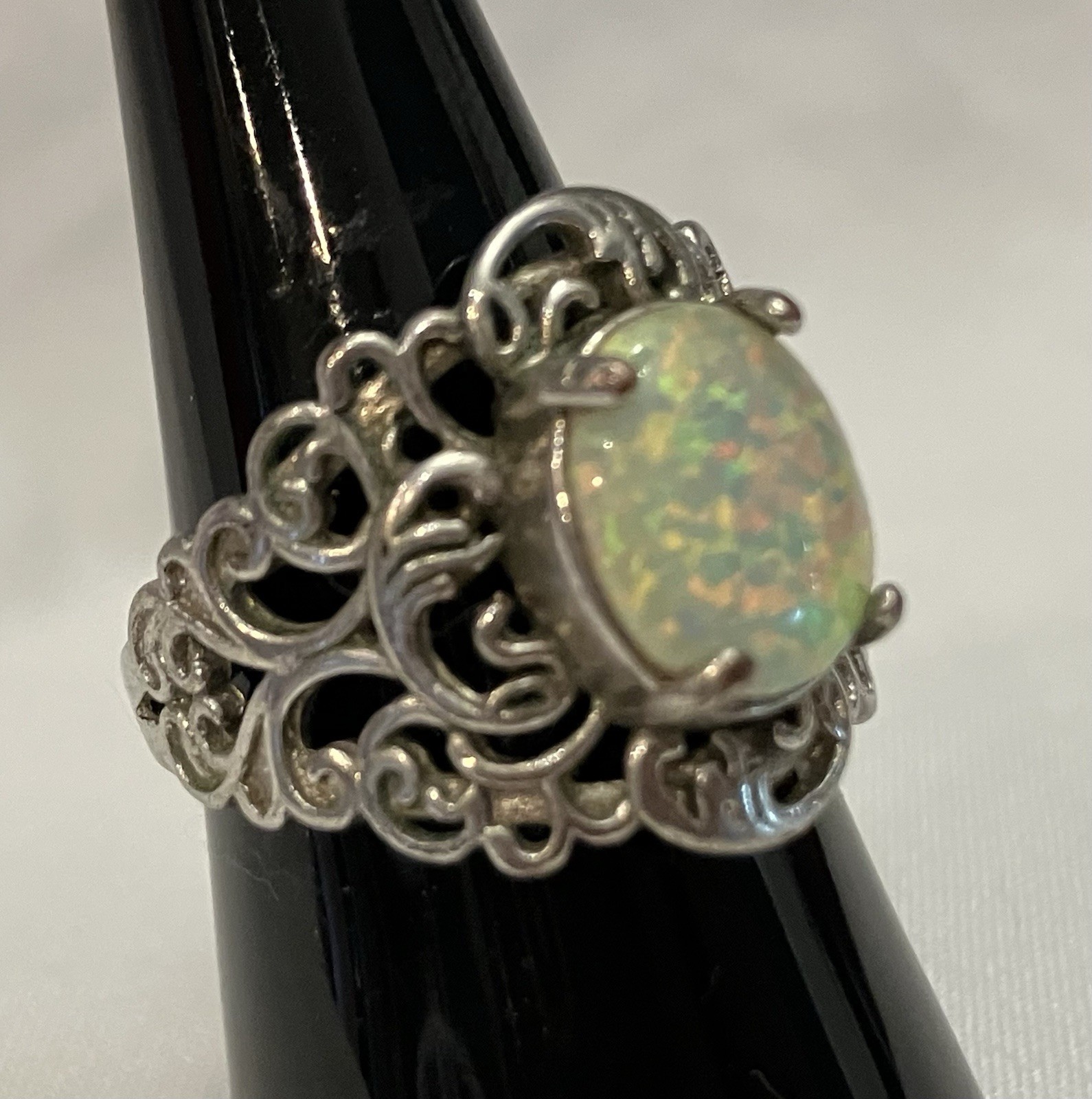 925 Sterling Silver Fire Opal Statement Ring Intr… - image 5