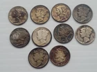 Ten Mercury Silver Dimes 1920s-1940s