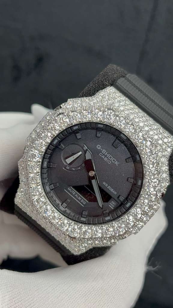 Custom Moissanite G-Shock GA-2100 Watch White Bezel black band | eBay