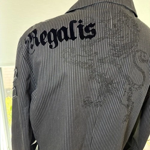 Roar Blazer Mens 2XL Y2K Pinstripe Embroidered Biker Goth Rocker Map Lining video thumbnail