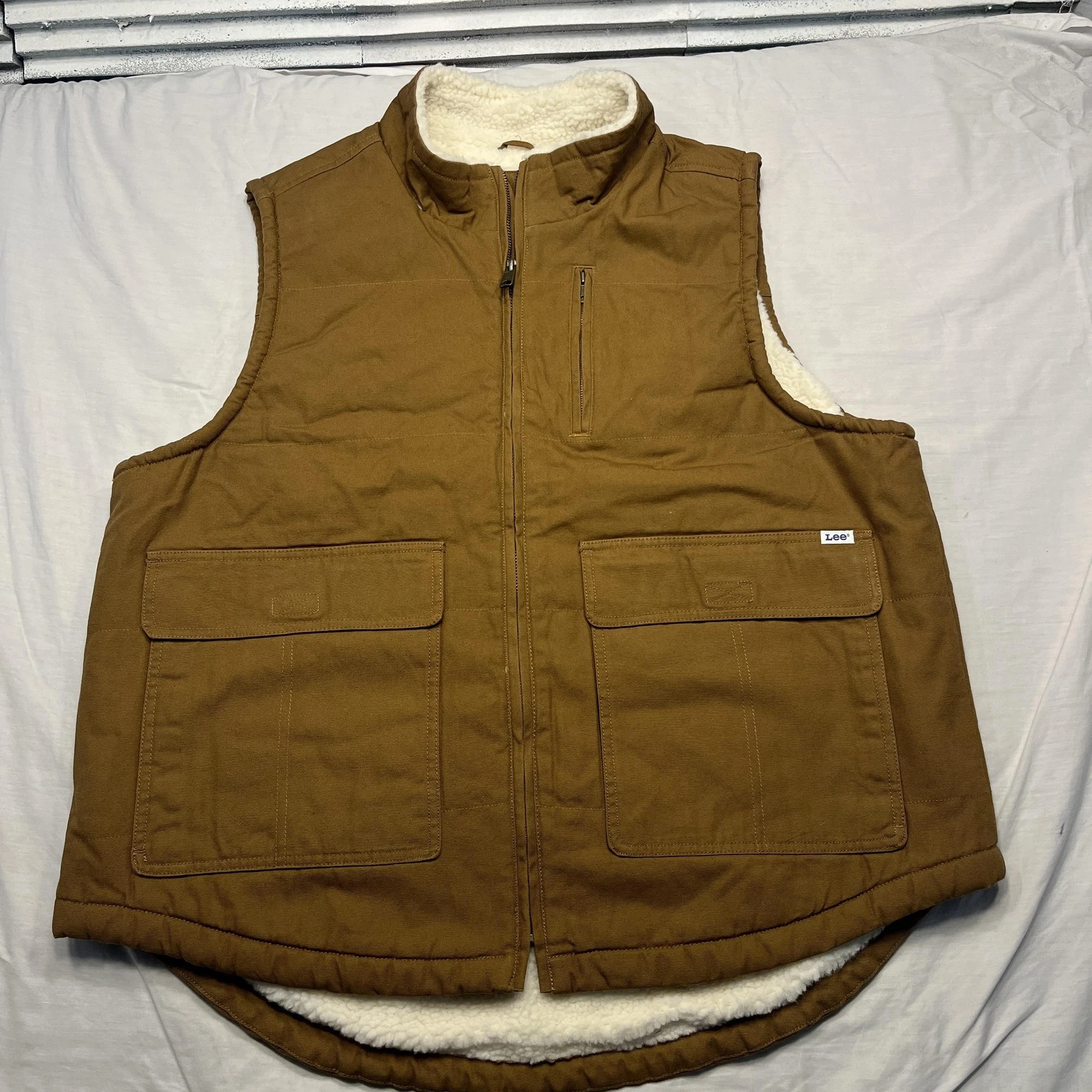 Lee Workwear Vest Mens XL Brown Sherpa Lined Utility Outdoor Cotton Jacket