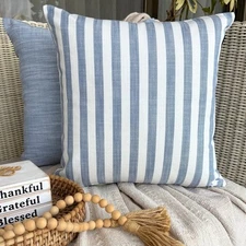 The HomeCentric Striped Blue Throw Pillow Cover Cotton - Stripe Plush Blue