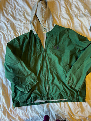 Vintage Eddie Bauer Men s L Green/Gray Hooded Full Zip Windbreaker Jacket Pocket