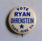 William Ryan 1960 New York Congress campaign pin button political