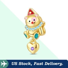 KUNSIR 925 Sterling Silver Bear Clown Charm For Bracelet or Necklace Pendant