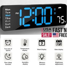 Reloj Despertador Escritorio Pared LED Digital Pantalla Grande con Calendario Temperatura Fecha NUEVO