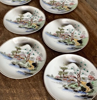 Noritake Saucer Plates Landscape Scene by Chikaramachi 5 3/8  Vtg Tableware