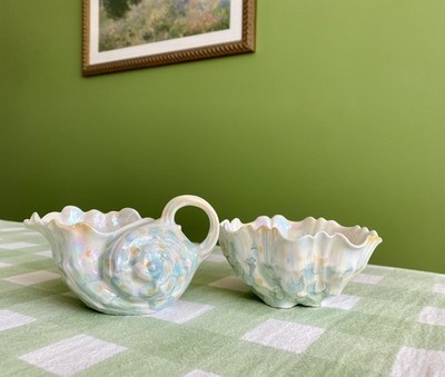 Vintage Perlglanz Muschel Glanzgeschirr Set Muschel Milchkännchen & Schale Royal Bayreuth 