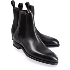 Handmade Black Genuine Leather Wedding Dress Pull On Chelsea Classic Boots Men