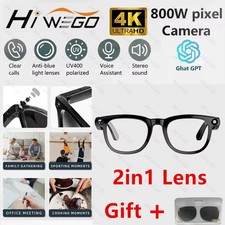 2 in1 4K Smart AI Glasses 800W pixel AI Shooting Camera HD Photo Video Voice ...