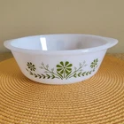 VTG GlasBake Green Daisy Dish Round Baking Casserole Milk Glass J514 MCM