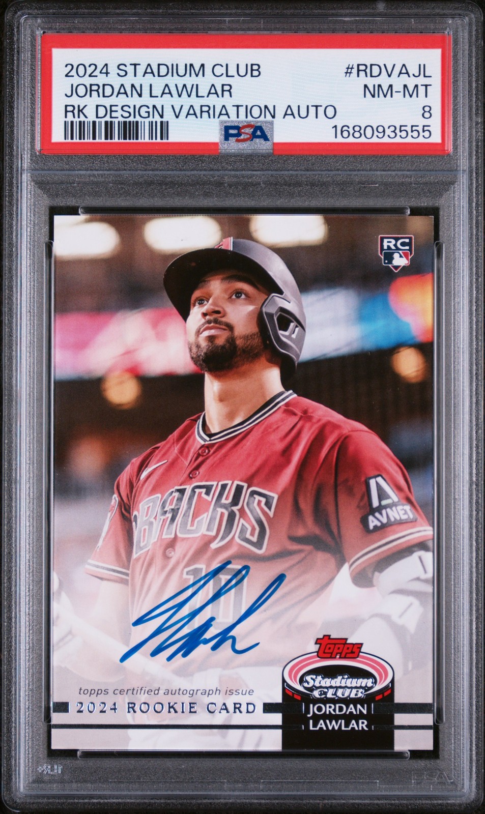 2024 TOPPS STADIUM CLUB ROOKIE DESIGN VARIATION AUTO JORDAN LAWLAR RC /50 PSA 8