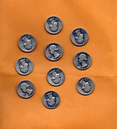 Lot Of (10) 90% Silver 1940's  & 50's Washington Quarters  (C-54)
