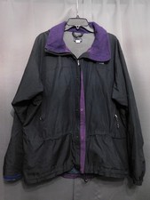 Patagonia Women's Jacket Full Zip and Button Snaps Black Hideable Hood Size XL