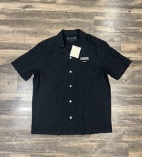 ALLSAINTS London Button Down Up Burman Shirt Mens Jet Black Relaxed Fit Medium M