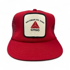 Vintage Holtzman Oil Corp Citgo Patch Red Snapback Trucker Hat Cap Made in USA