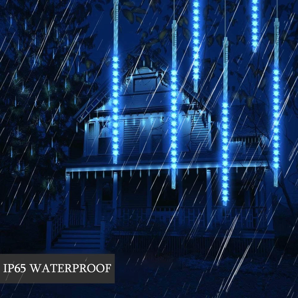 192/288LED Meteor Shower Lights Outdoor Christmas Lights Snowfall Rain Drop UK - Image 3 of 4