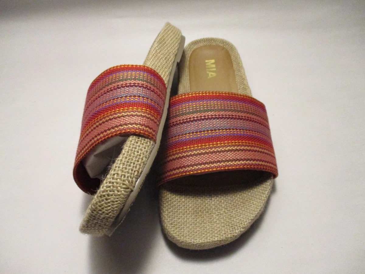 Mia Linara Womens 10M Orange Red Blue Stripes Slip on Slide